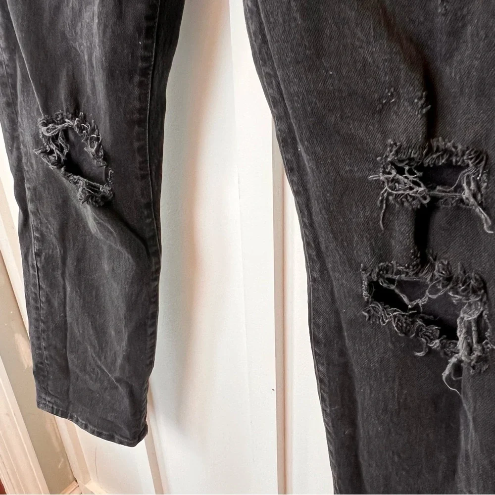 We The Free People Womens Jeans 28 Black Distressed Ripped Button Up Fly Skinny
